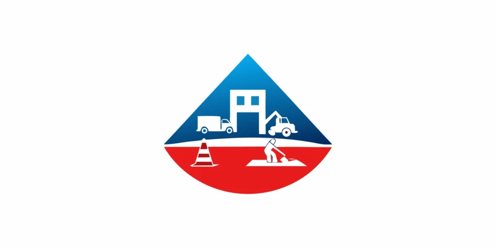 Underground water line leak repair services with a worker, utility vehicle, and traffic cone.