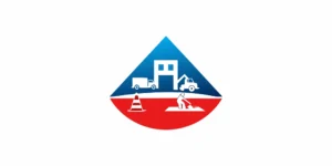 Underground water line leak repair services with a worker, utility vehicle, and traffic cone.