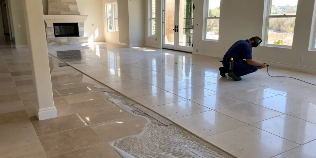 Slab leak detection in Orange County by a professional using acoustic listening equipment.