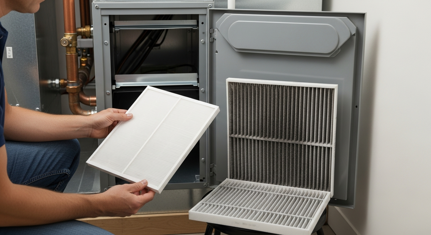 Homeowner comparing clean and dirty HVAC air filters when ac not blowing cold air