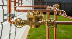 Backflow preventer device installed on residential plumbing pipes in Orange County CA