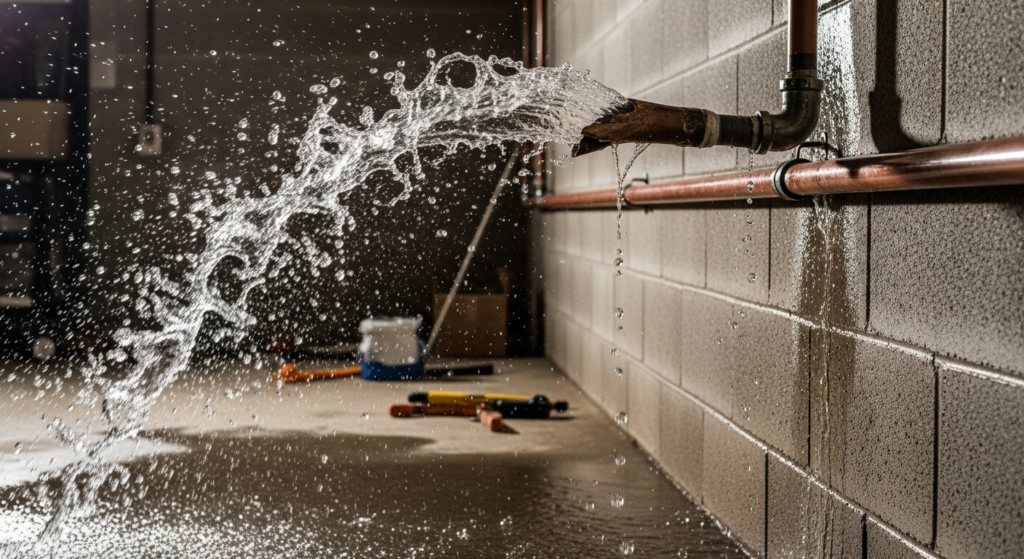 Burst pipe causing water damage - 24/7 emergency plumbing in Orange County
