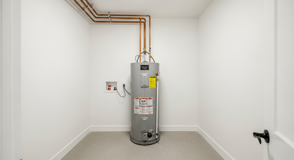 How long does a water heater last - residential tank water heater in a clean utility room