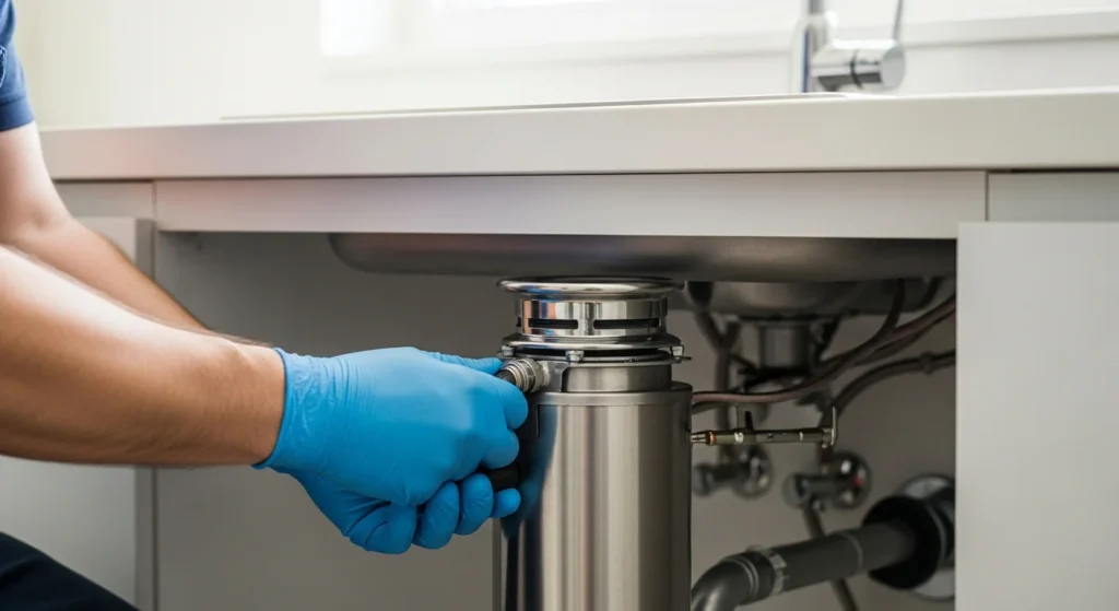 How to install a garbage disposal under a kitchen sink with professional plumbing tools