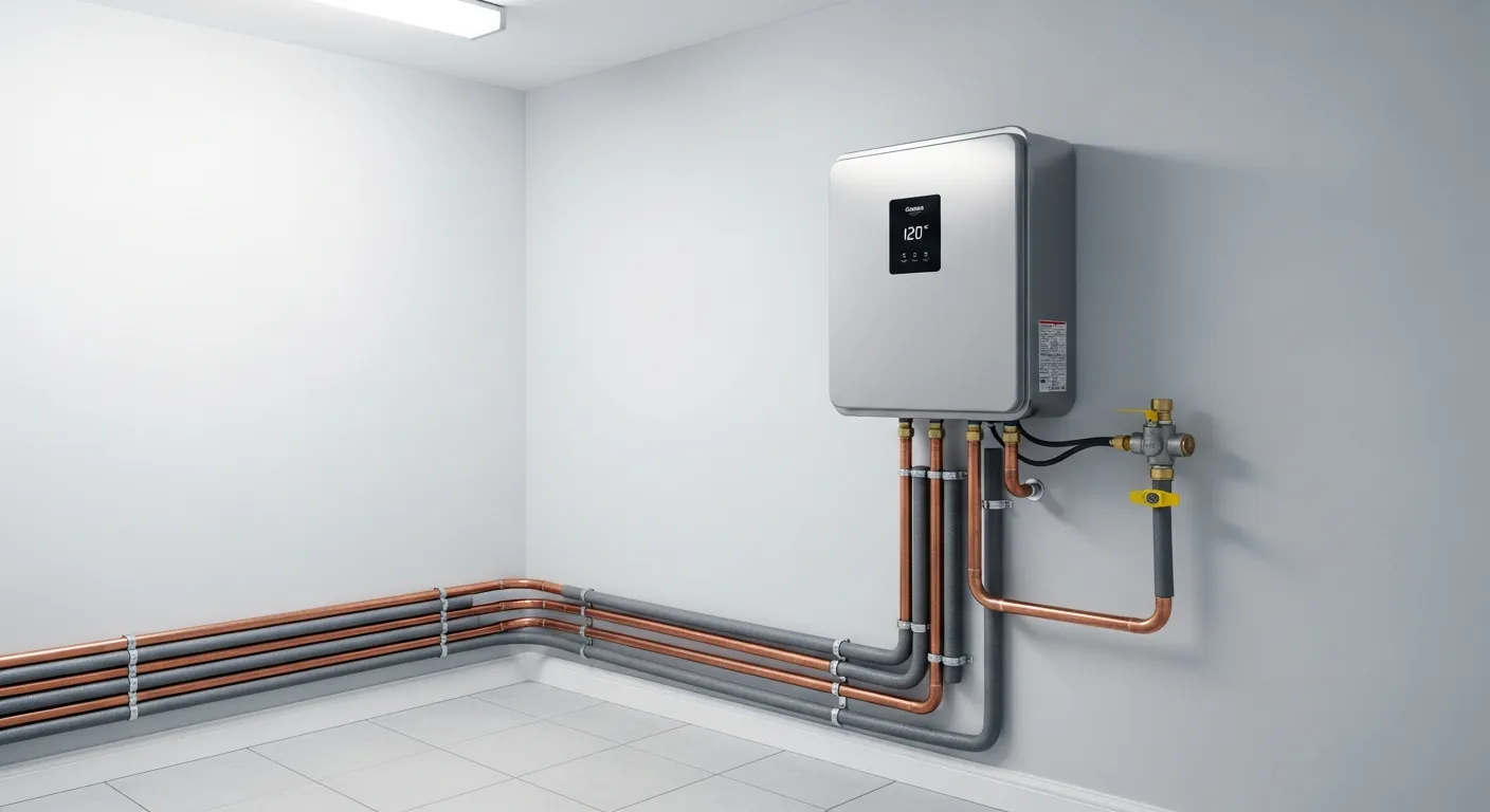 Modern tankless water heater installed on a wall for reliable hot water supply