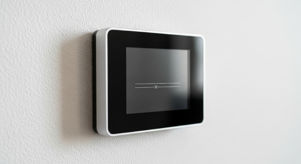 Modern digital thermostat not working showing blank screen on white wall