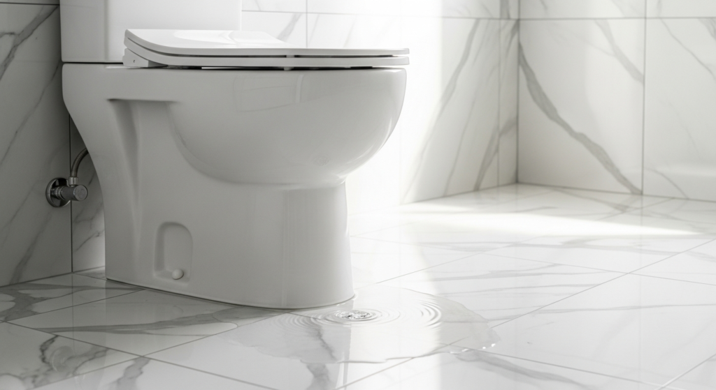 Running toilet with water continuously flowing in a residential bathroom