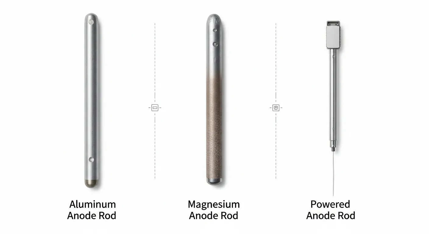Comparison of aluminum, magnesium, and powered anode rods for water heaters