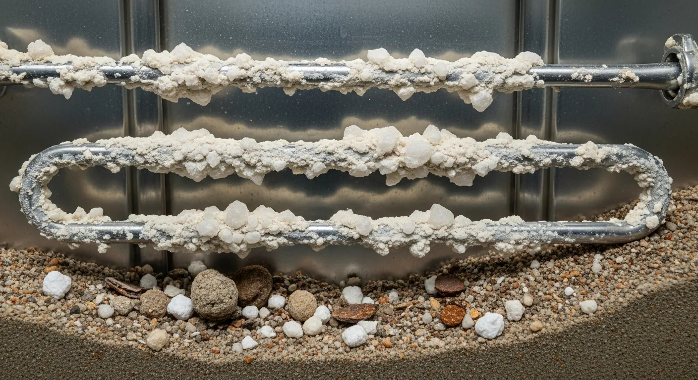 Sediment buildup inside a water heater tank causing popping and rumbling noises