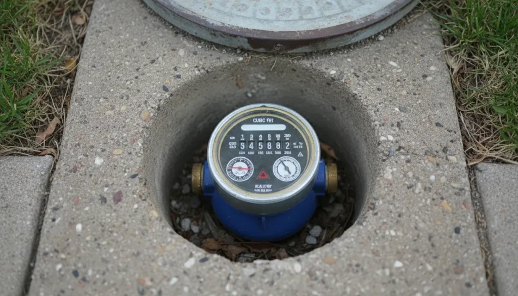Residential water meter in an outdoor concrete box, used to detect hidden leaks