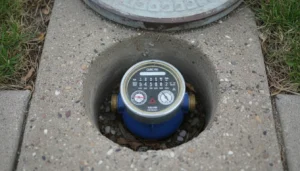 Residential water meter in an outdoor concrete box, used to detect hidden leaks