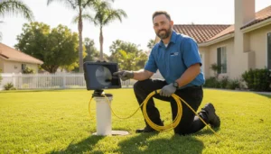 Orange County plumber reviewing sewer camera inspection findings