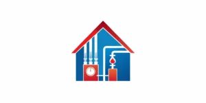 Modern gas boiler installation with copper piping and pressure gauge in an Orange County California home utility room